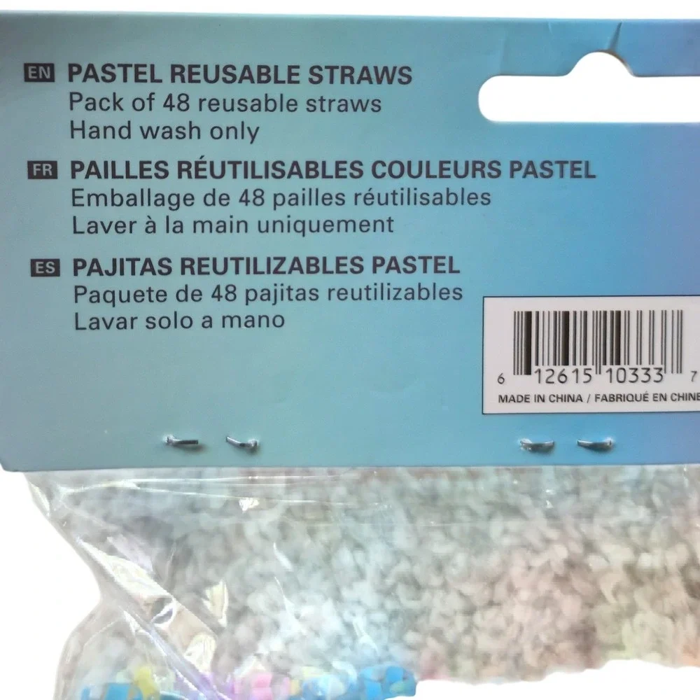 Kikkerland Reusable Straws Unisex 11in Pastel New 48 Pack Spiral Stripe Plastic